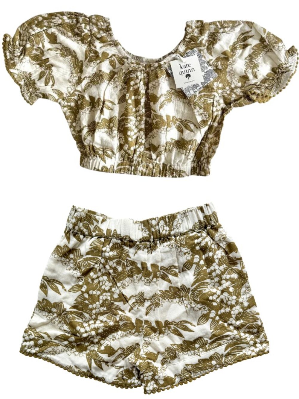 NWT Kate Quinn Olive Lily Crop Top & Shorts Set 4T